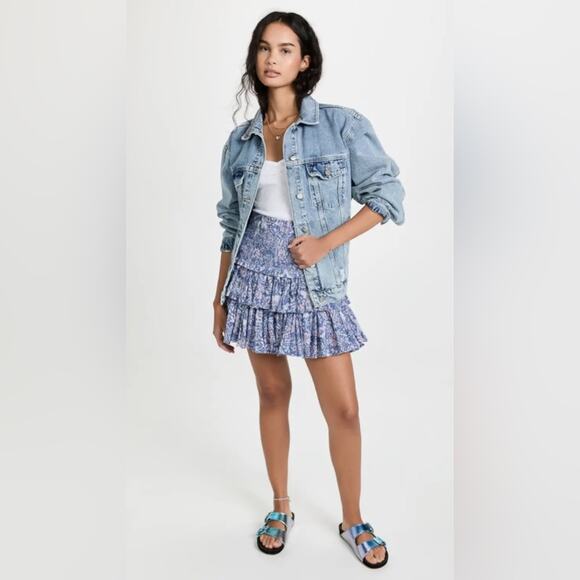 Sundry Wild Floral Ruffle Skirt in Chambray Size 2 NWT